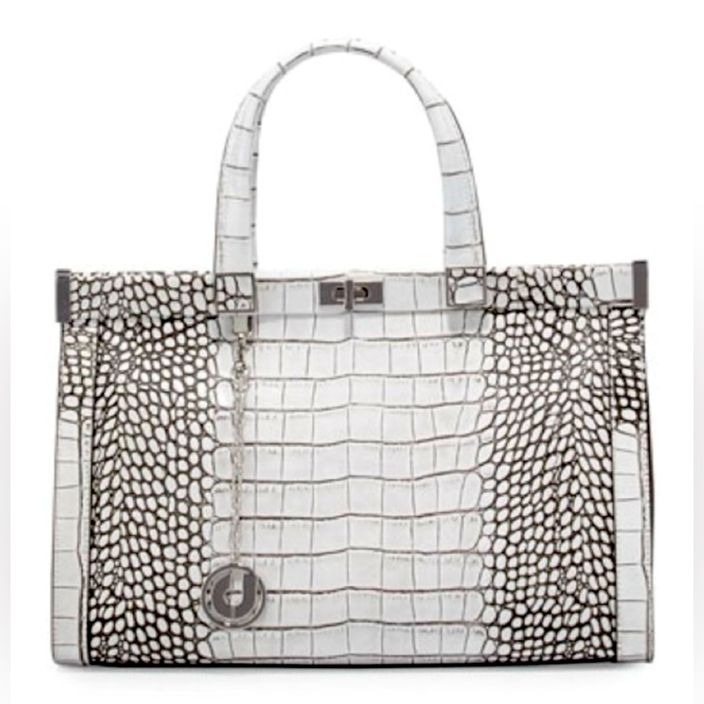 Charles Jourdan Crocodile Embossed Leather Satchel